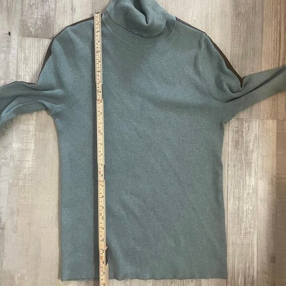 Lauren Ralph Lauren Faux Leather Trim Turtleneck Sweater XL Teal Heather/brown - Picture 8 of 11